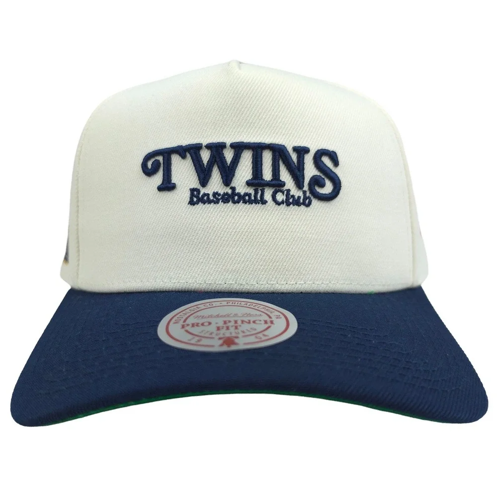 Minnesota Twins Mitchell & Ness MLB Pro Fit Snapback Hat Cap 3D Logo Cream NWT‎